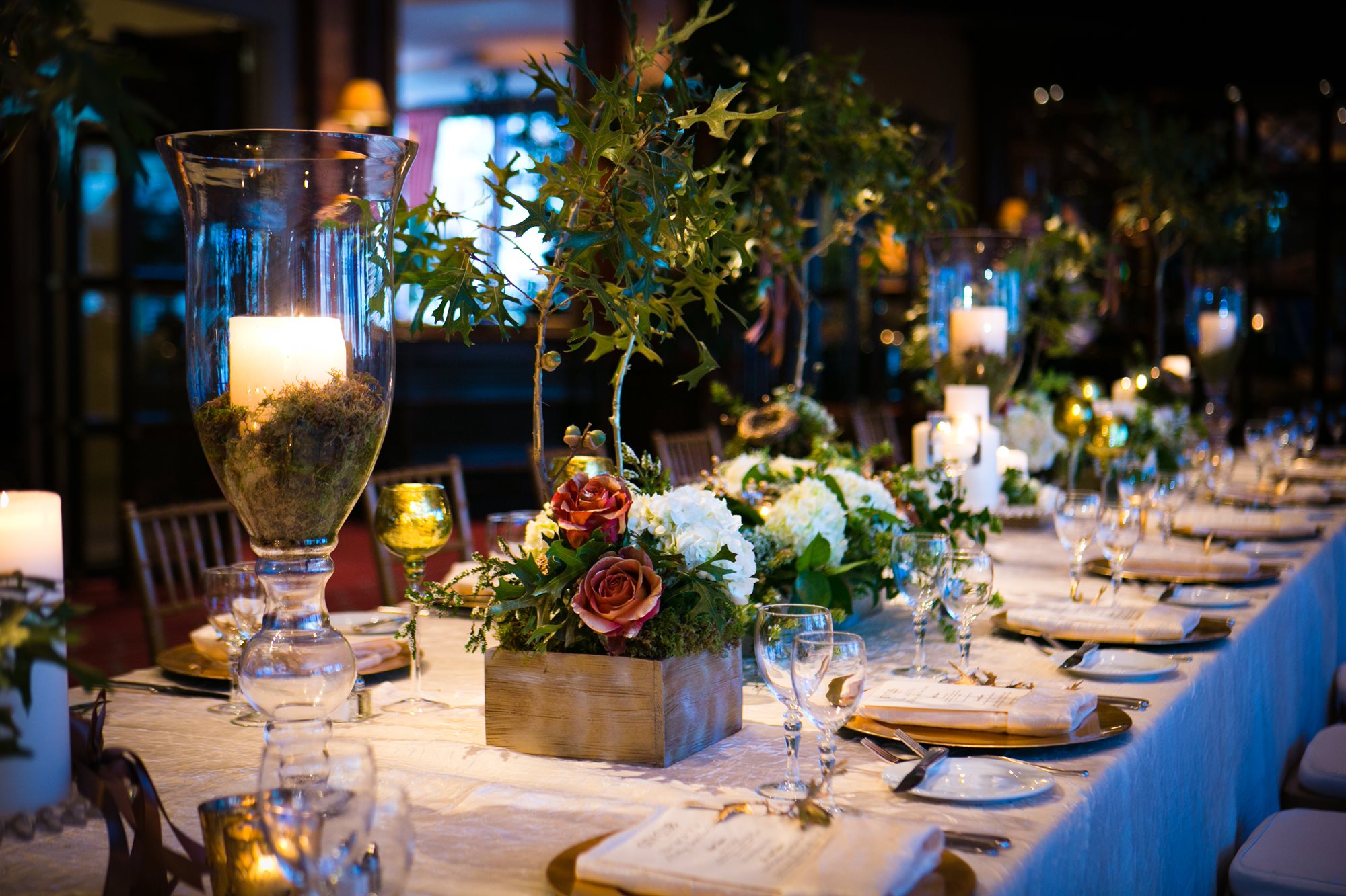 Moss and Oak Leaf arrangements Oak Room